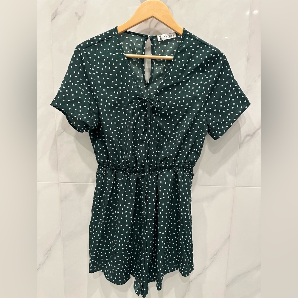Abyoxi Romper, Green w/White Polka-dots, Size S